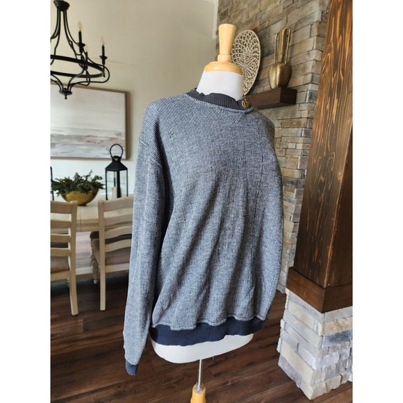 Vintage 80s QBC Club‎ Pullover Mock Neck Striped Sweatshirt Comfy Casual M - Picture 2 of 13